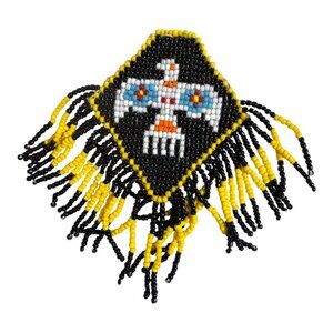Handcrafted Native American Beaded Medallion Large  Thunderbird Design & Fringe